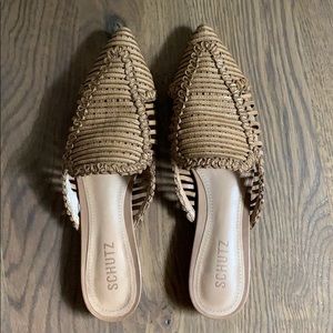 Schutz tan woven mules